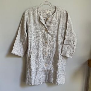 Eileen Fisher Striped Organic Linen Button Down Tunic Top